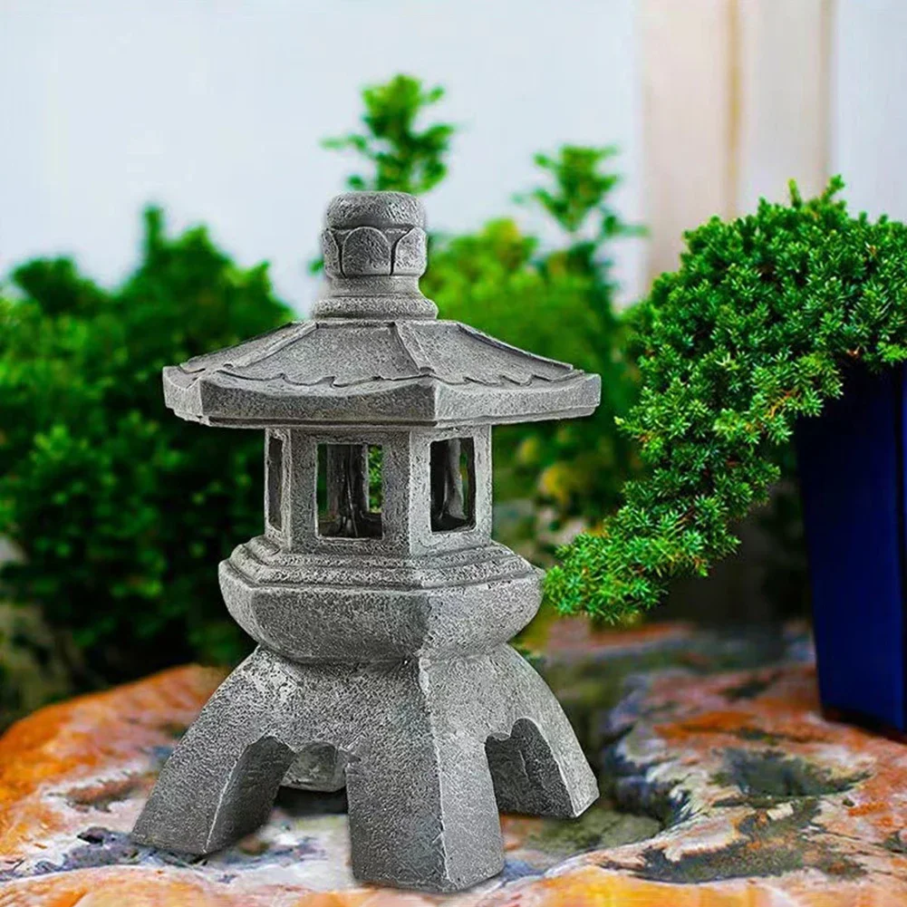 Adornos Zen de decoración de jardín, Torre alimentada por energía Solar, estatua china, linternas de Palacio, lámpara Solar de piedra, patio, linterna de Pagoda