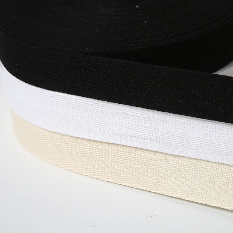Cinta tejida de algodón 5Yd con patrón de espiga, tira de ribete, cinta de encuadernación de sarga negra, blanca y Beige, suministros de costura