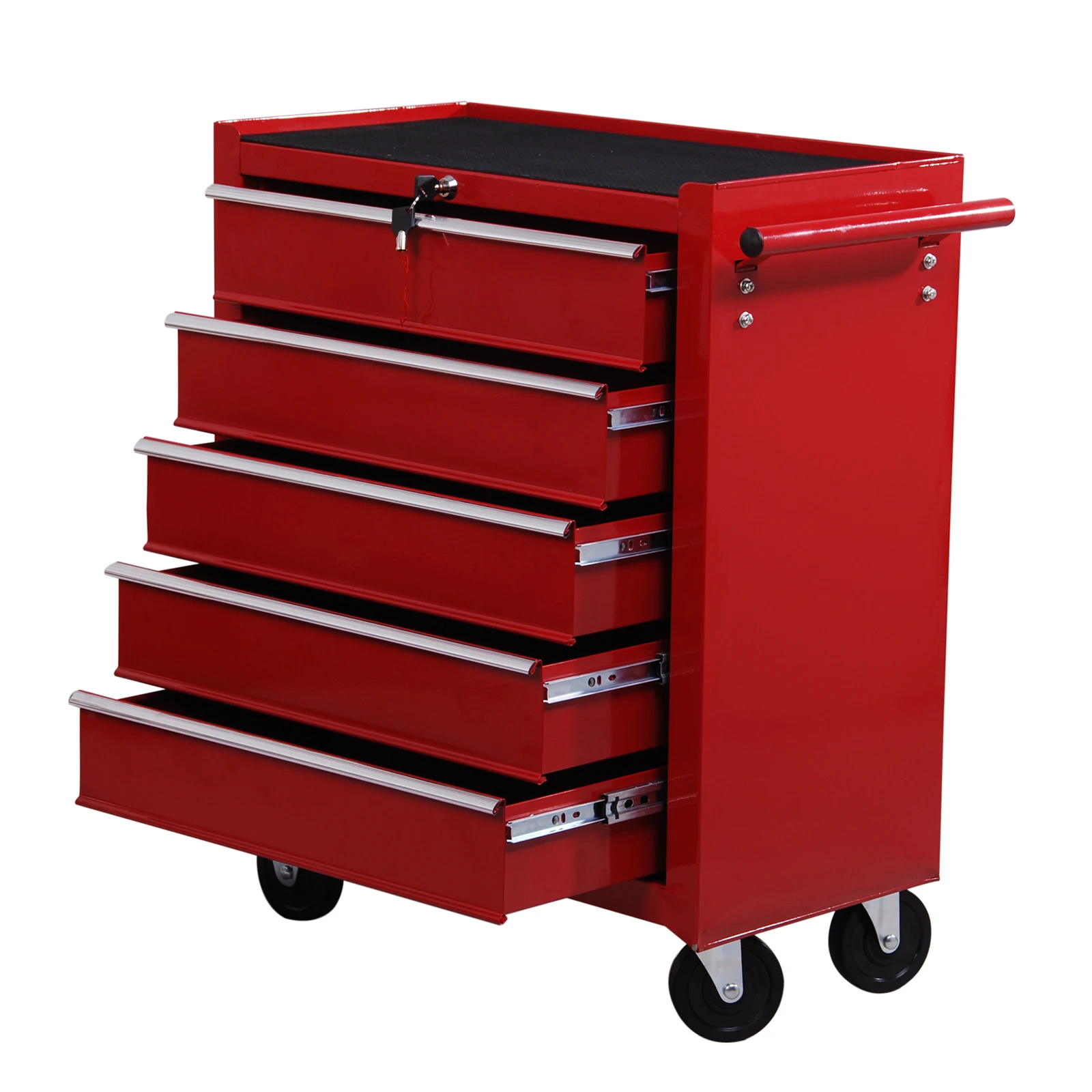 HOMCOM Carrito de taller para herramientas, con ruedas, caja de herramientas con 5 cajones, 1 unidad, color rojo