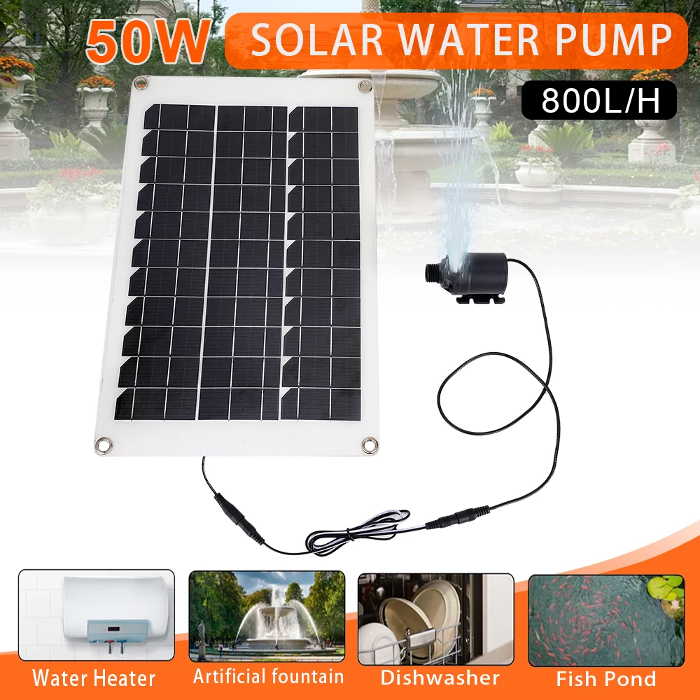 Mini bomba de agua Solar sin escobillas, Kit de placa Ultra silenciosa para jardín, piscina y estanque, CC de 12V, 800l/H, 50W