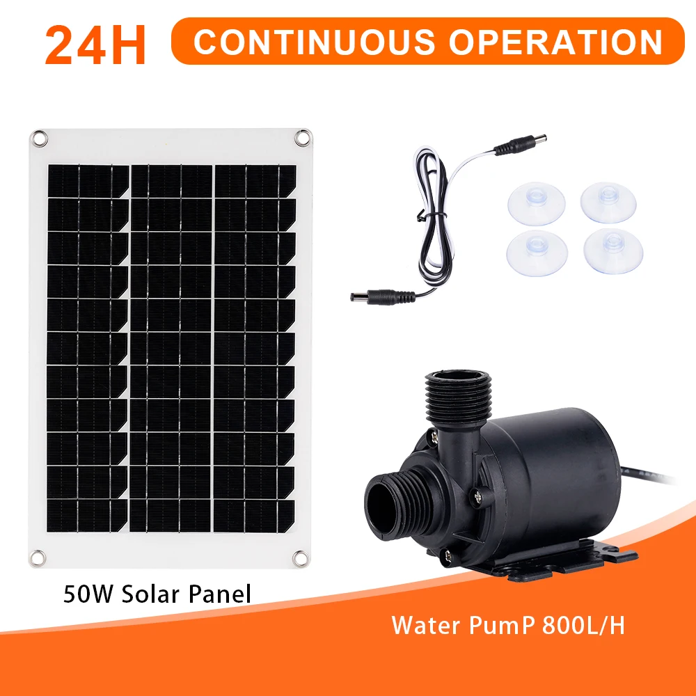 Mini bomba de agua Solar sin escobillas, Kit de placa Ultra silenciosa para jardín, piscina y estanque, CC de 12V, 800l/H, 50W