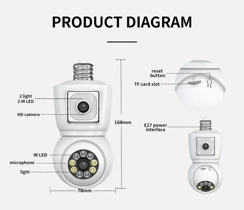 ICSEE-cámara de vigilancia 4K de 8MP, Bombilla E27, WiFi, doble lente, seguimiento automático, Audio bidireccional, visión nocturna a Color, Bluetooth, emparejamiento