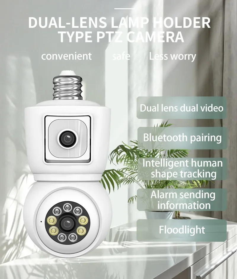 ICSEE-cámara de vigilancia 4K de 8MP, Bombilla E27, WiFi, doble lente, seguimiento automático, Audio bidireccional, visión nocturna a Color, Bluetooth, emparejamiento