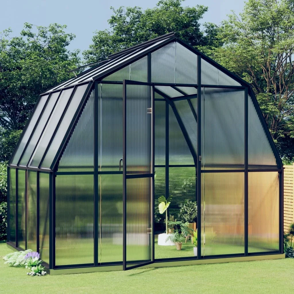 Invernadero con marco de base, antracita, aluminio de 6,43 m2, politúnel para jardín, resistente al invierno, refugio para jardín
