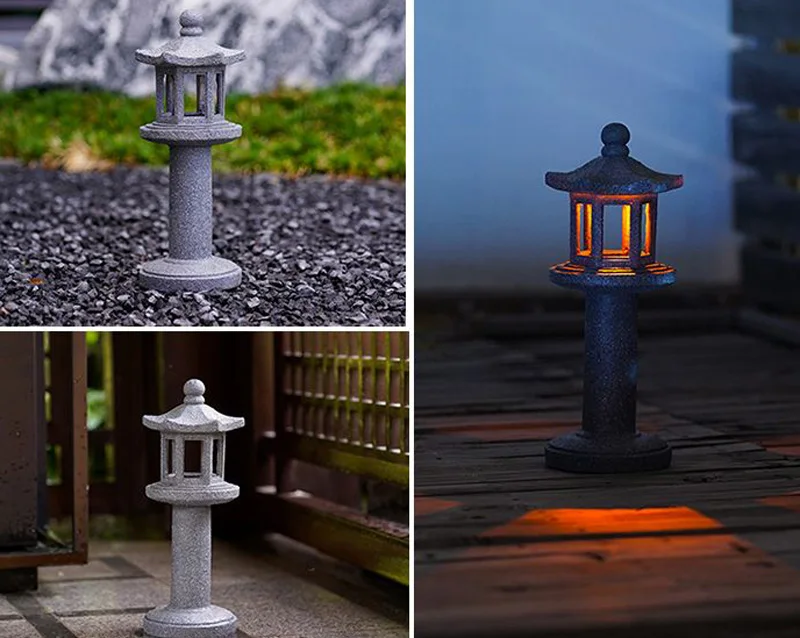 Lámpara de estatua de torre de piedra de imitación de resina, nueva lámpara de energía Solar Retro De Palacio chino, lámpara de césped de paisaje de jardín