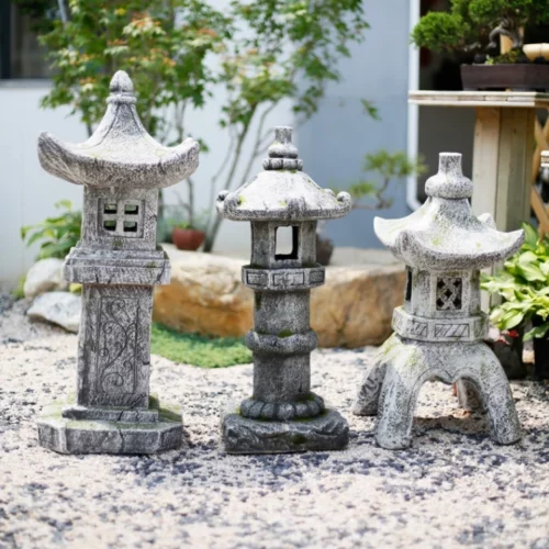Lámpara solar retro japonesa torre de piedra – iluminación decorativa de jardín y bonsáis