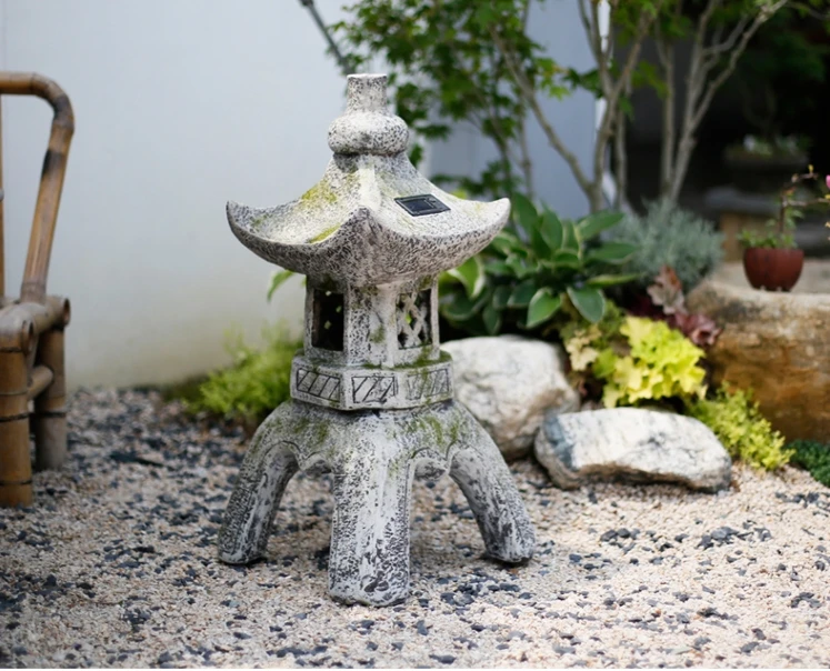 Lámpara Solar Retro japonesa, torre de piedra antigua, adornos de cemento, Villa, patio, muebles, artesanías, decoración de paisaje de jardín