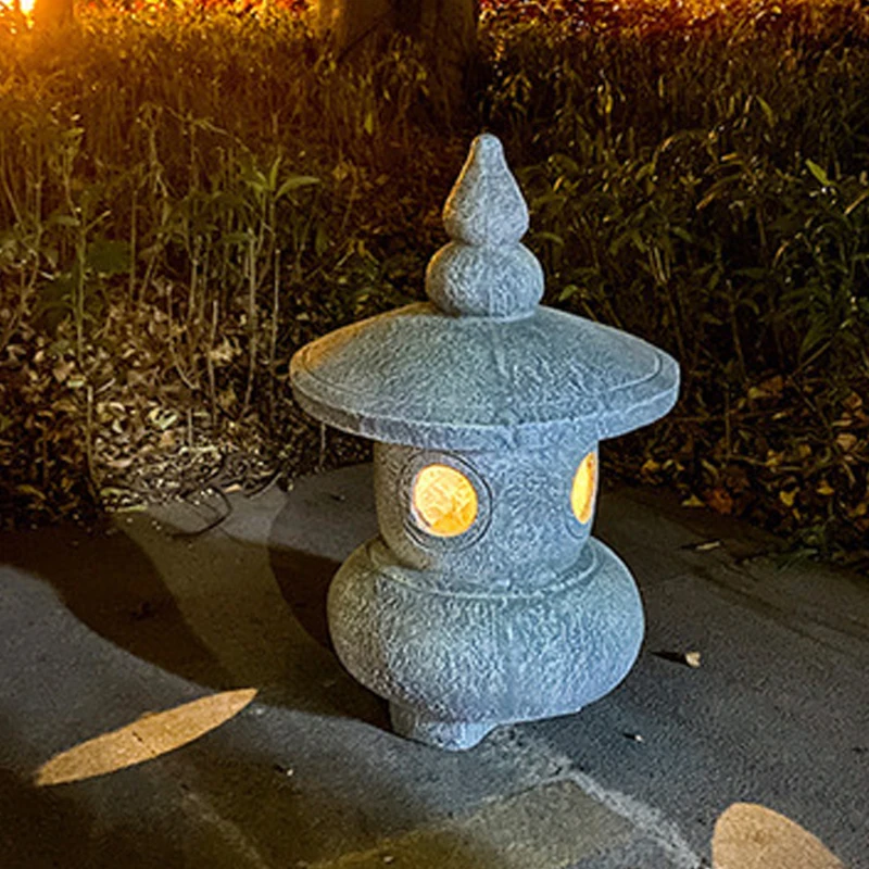 Lámpara de piedra de imitación de cerámica japonesa, mármol de imitación, arcilla roja, productos de decoración, decoración del hogar del patio 1 pieza