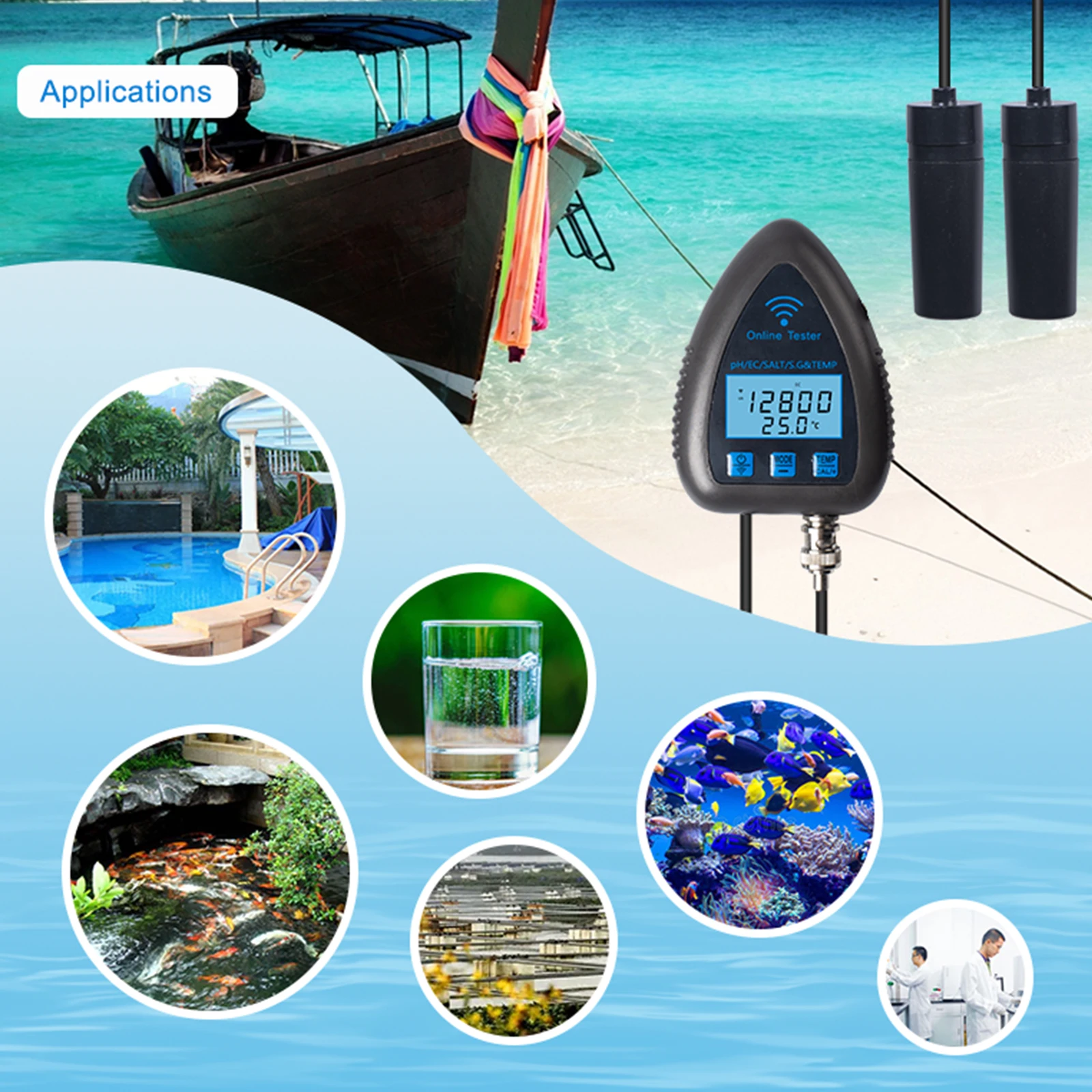 Yieryi-Medidor de salinidad inteligente, dispositivo 5 en 1 con WIFI, PH, EC, sal, S.G, temperatura, registrador de datos de agua, tanque hidropónico para piscina y Acuario