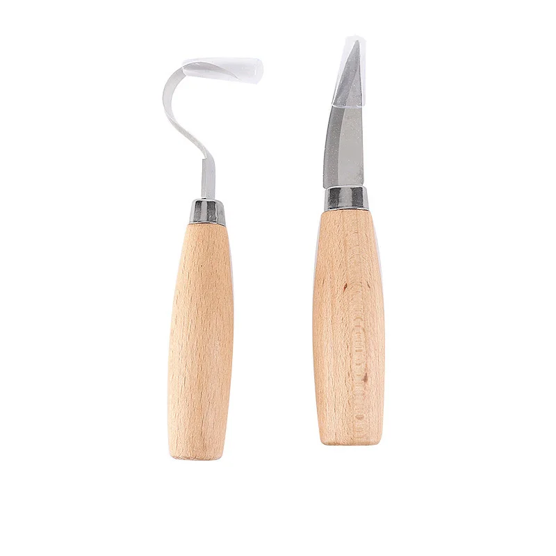 Cuchillo para tallar madera, herramienta de carpintería torcida para principiantes, con mango de madera, cuchara para tallar, Kit de herramientas de corte de madera, 1 piezas/2 piezas