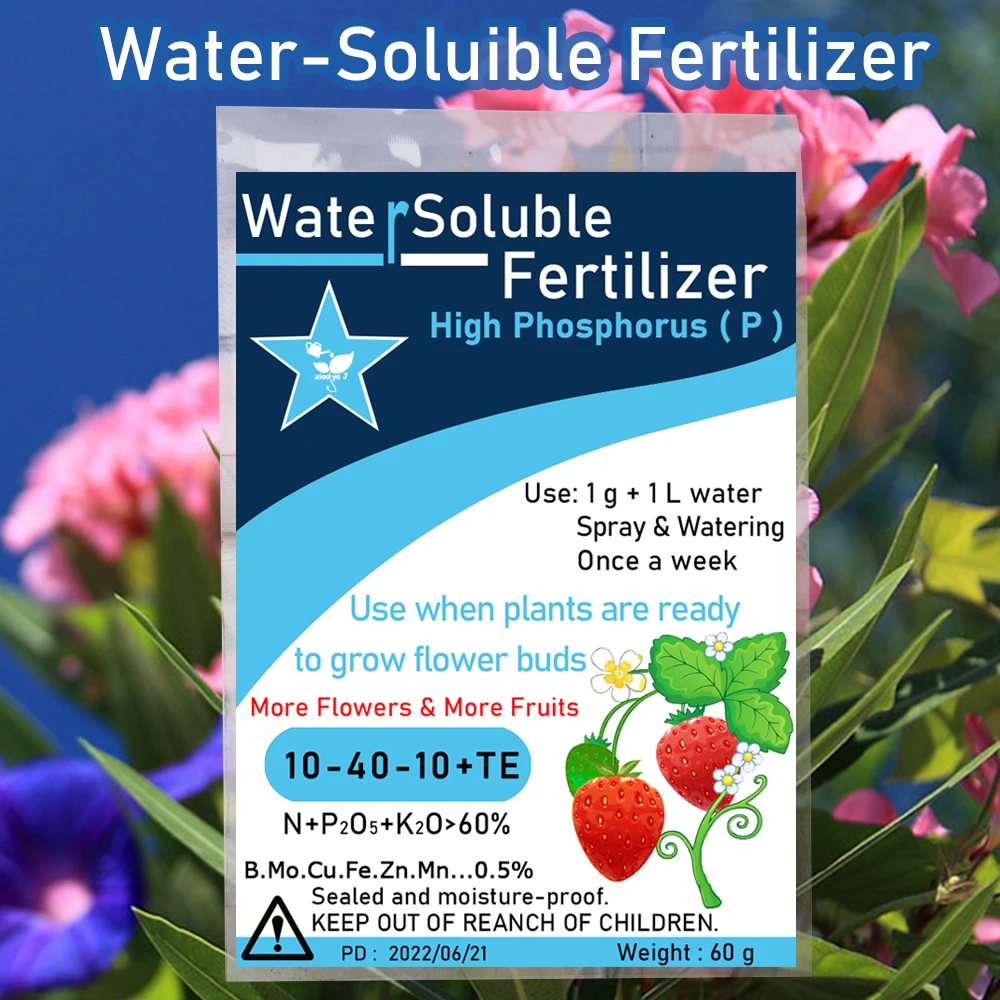 Fertilizante Soluble en agua para flores profesionales embotelladas, 100g, alto fósforo (P), alimentos para plantas, NPK para más flores y frutas