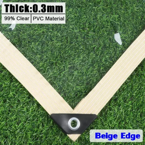 Lona Transparente 0,3mm Impermeable para Exteriores - PVC-0.3MM-Beige Edge, 0.8mx1m