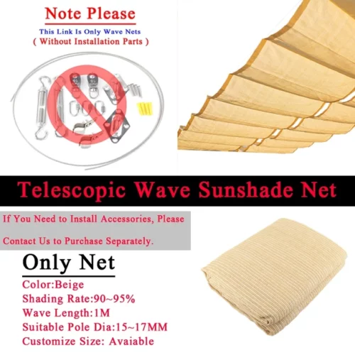 Parasol Onda Anti-UV Malla de Sombreo HDPE 90% Exteriores - Beige Wave Net, 1.2x4m