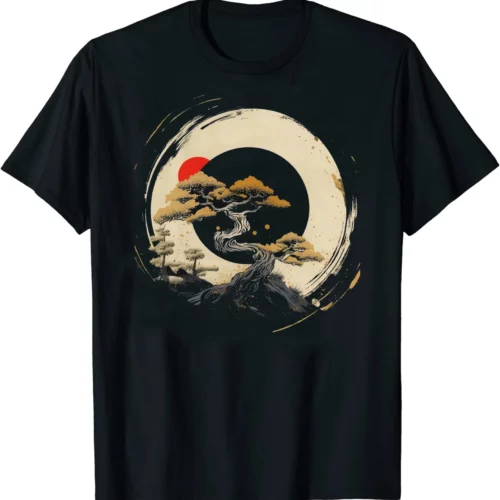 Camiseta de bonsái de arte japonés, Circulo Amarillo, manga larga o corta