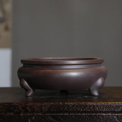 Maceta Yixing hecha a mano para bonsái, redonda de tres patas 16.5X7CM