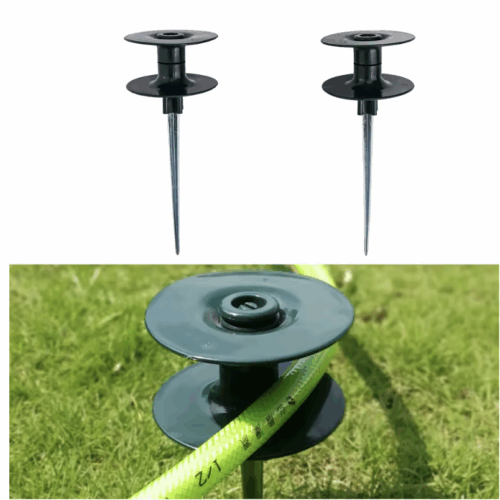 Guía de manguera en rueda de metal para jardín