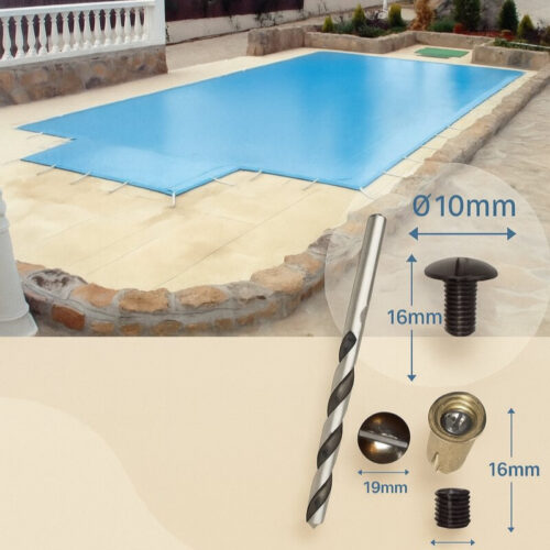 Anclajes Escamoteables para Cobertor de Piscina – Pack Tornillo Inox + Taco Latón Ø 10 mm