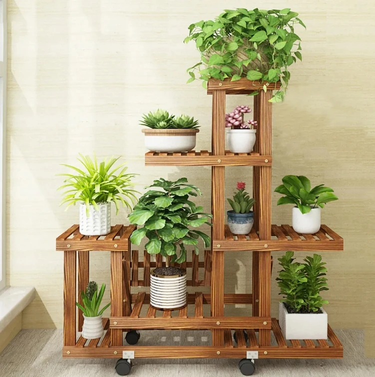 Soporte Plantas 6 Niveles Madera Carbonizada - Estantería Vertical - Imagen 3