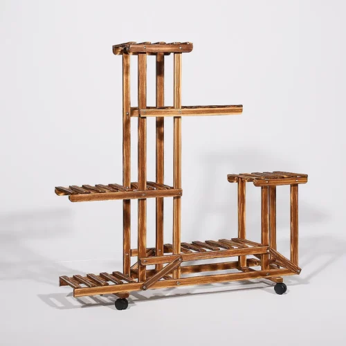 Soporte Plantas 6 Niveles Madera Carbonizada - Estantería Vertical