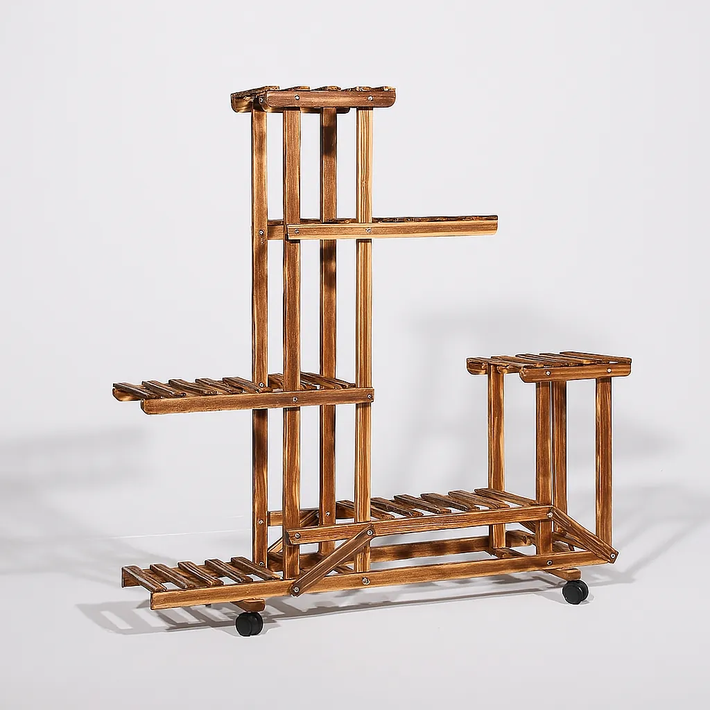 Soporte Plantas 6 Niveles Madera Carbonizada - Estantería Vertical