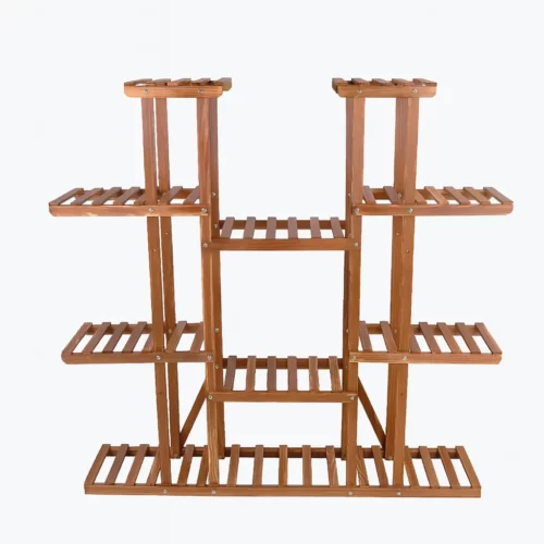 Soporte de Madera Carbonizada 11 Niveles – Estantería Grande para Plantas, Bonsái y Macetas