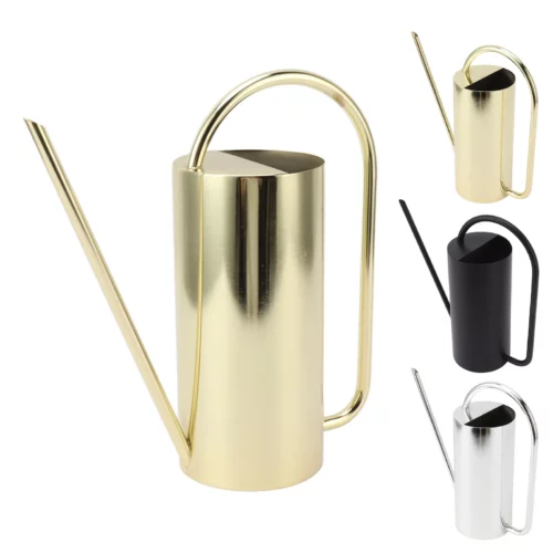 Regadera Metálica 1500 ml con Pico Largo – Acero Inox. Oro-Plata-Negro