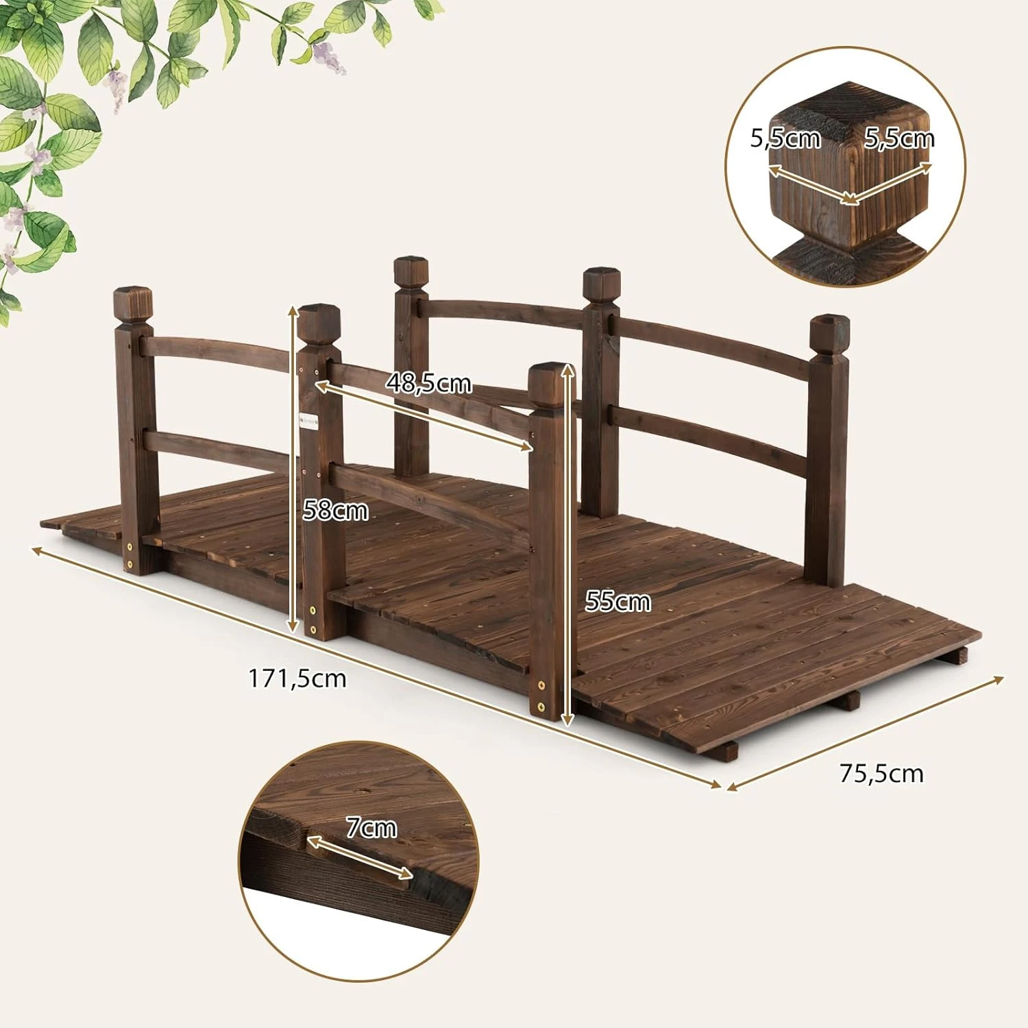 Gartenbrcke aus Holz mit Gelnder 1717558 cm  Zen- und Bonsai-Gartendekoration   Markt-Bonsai