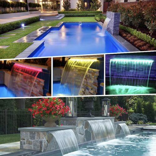 Fuente colgante de pared con cascada LED – para piscina, jardín o terraza (30/60/90/120cm),