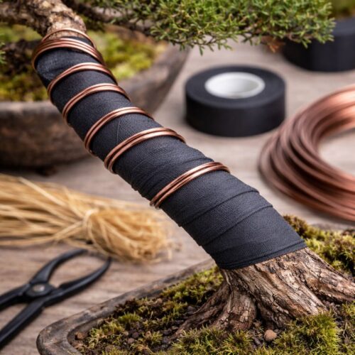 Cinta textil adhesiva negra para enrafiado de bonsái – fuerte y rasgable a mano