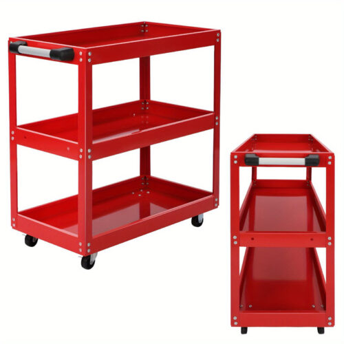 Carro de herramientas rojo de 3 niveles – almacenamiento robusto para taller, garaje o espacio de trabajo