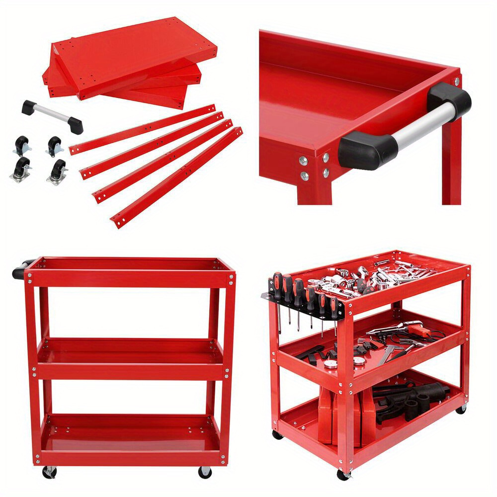 Carro de herramientas rojo de 3 niveles – almacenamiento robusto para taller, garaje o espacio de trabajo - Imagen 6