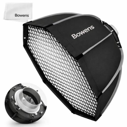 Kit de iluminación fotográfica 35 cm con montaje Bowens, softbox octagonal y rejilla panal para fotografía y vídeo profesional