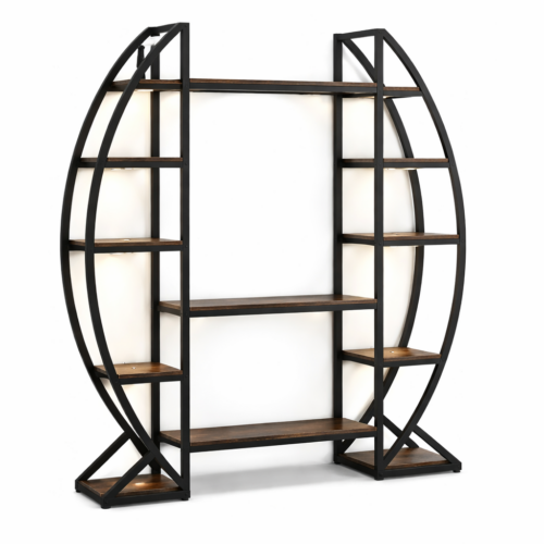 Estantería soporte para plantas con forma de media luna y luz LED – estante industrial multicapa para jardín y hogar