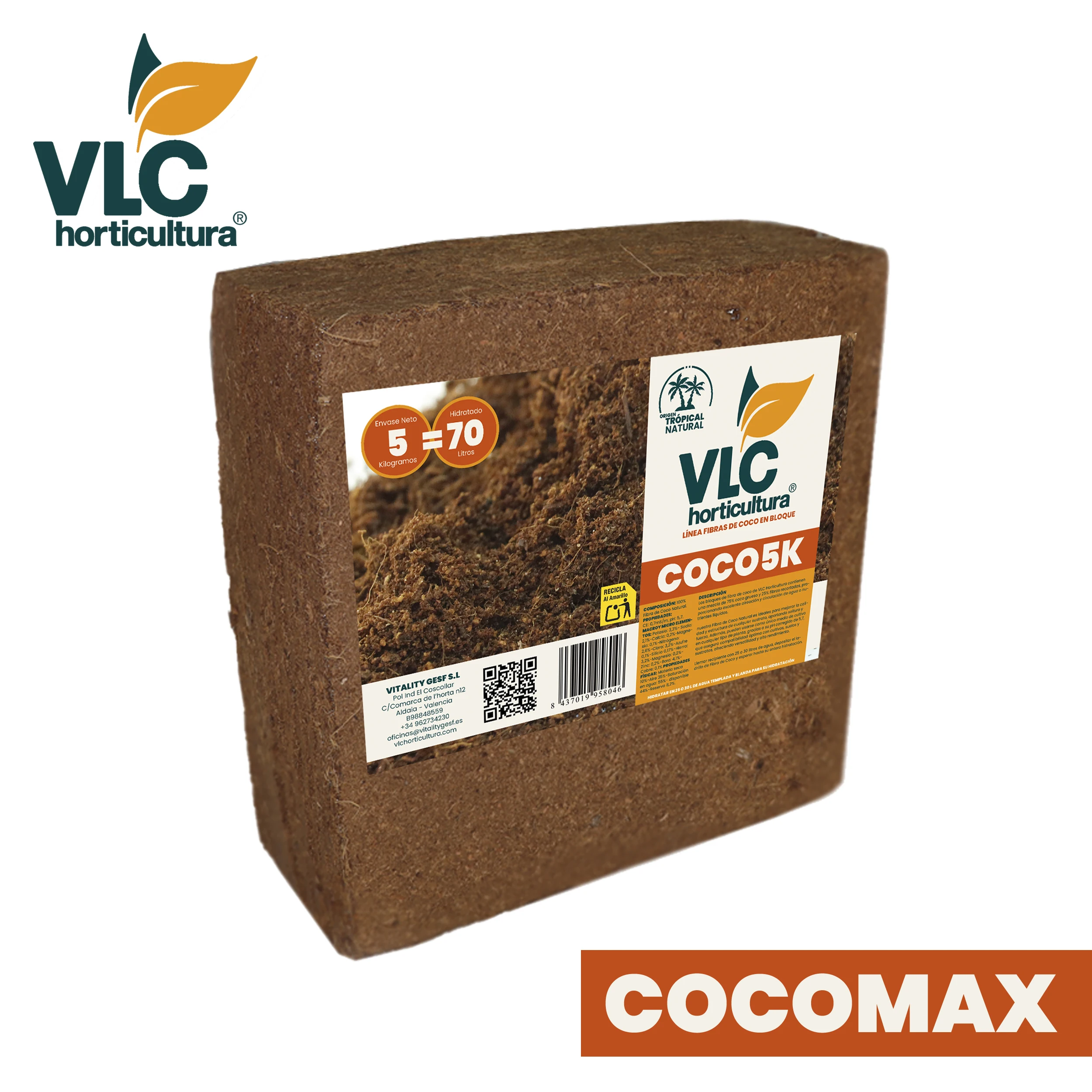 Bloque de fibra de coco seleccionada 5 kg con micronutrientes | Sustrato técnico 70L para cultivo de precisión - Imagen 2