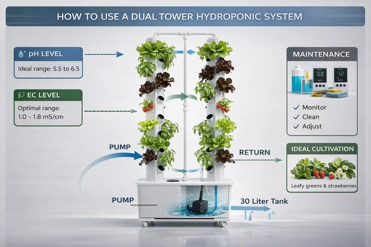 Sistema hidropónico vertical 56 plantas | Torre de cultivo de precisión con tanque 30L - Imagen 7