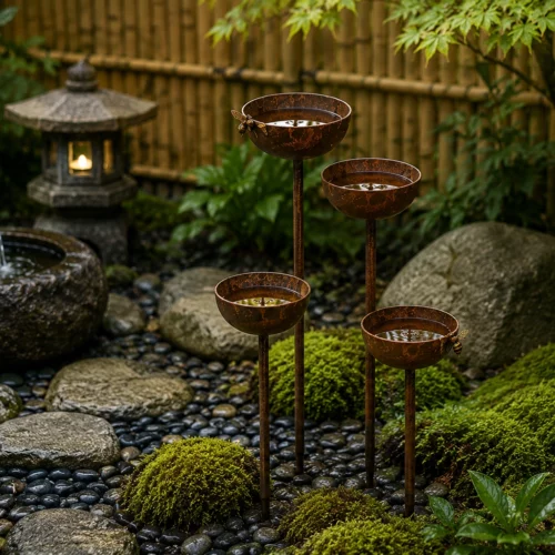 Estacas de cobre para atrapar lluvia | Bebederos de cobre para jardín