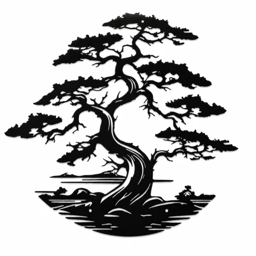 Arte Metálico Decorativo Pino Japonés para Pared 40 cm | Decoración Zen y Bonsái