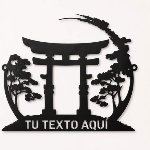 Letrero de Pared Metálico Personalizado Puerta Torii Japonesa 30 x 27 cm | Decoración Zen Exclusiva
