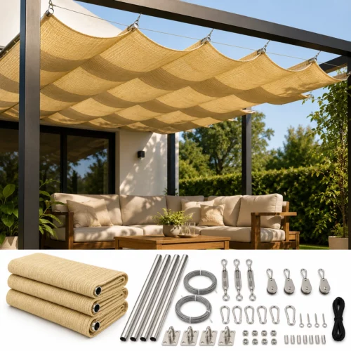 XTREM WAVE® Toldo Retráctil Ondulado HDPE Premium a Medida - Sistema de Sombreado para Pérgolas, Terrazas y Jardines 90-95% UV