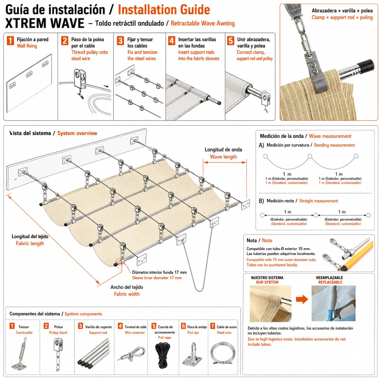 XTREM WAVE® Toldo Retráctil Ondulado HDPE Premium a Medida - Sistema de Sombreado para Pérgolas, Terrazas y Jardines 90-95% UV - Imagen 4