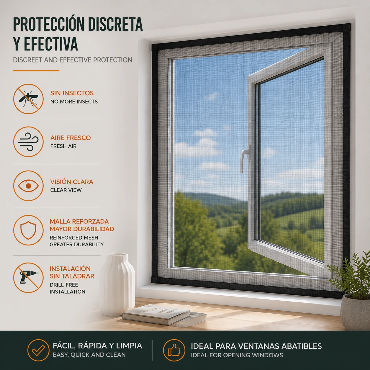 Mosquitera Magnética con Velcro para Ventanas - Fibra de Vidrio Reforzada de Alta Resistencia | Recortable a Medida - Imagen 2