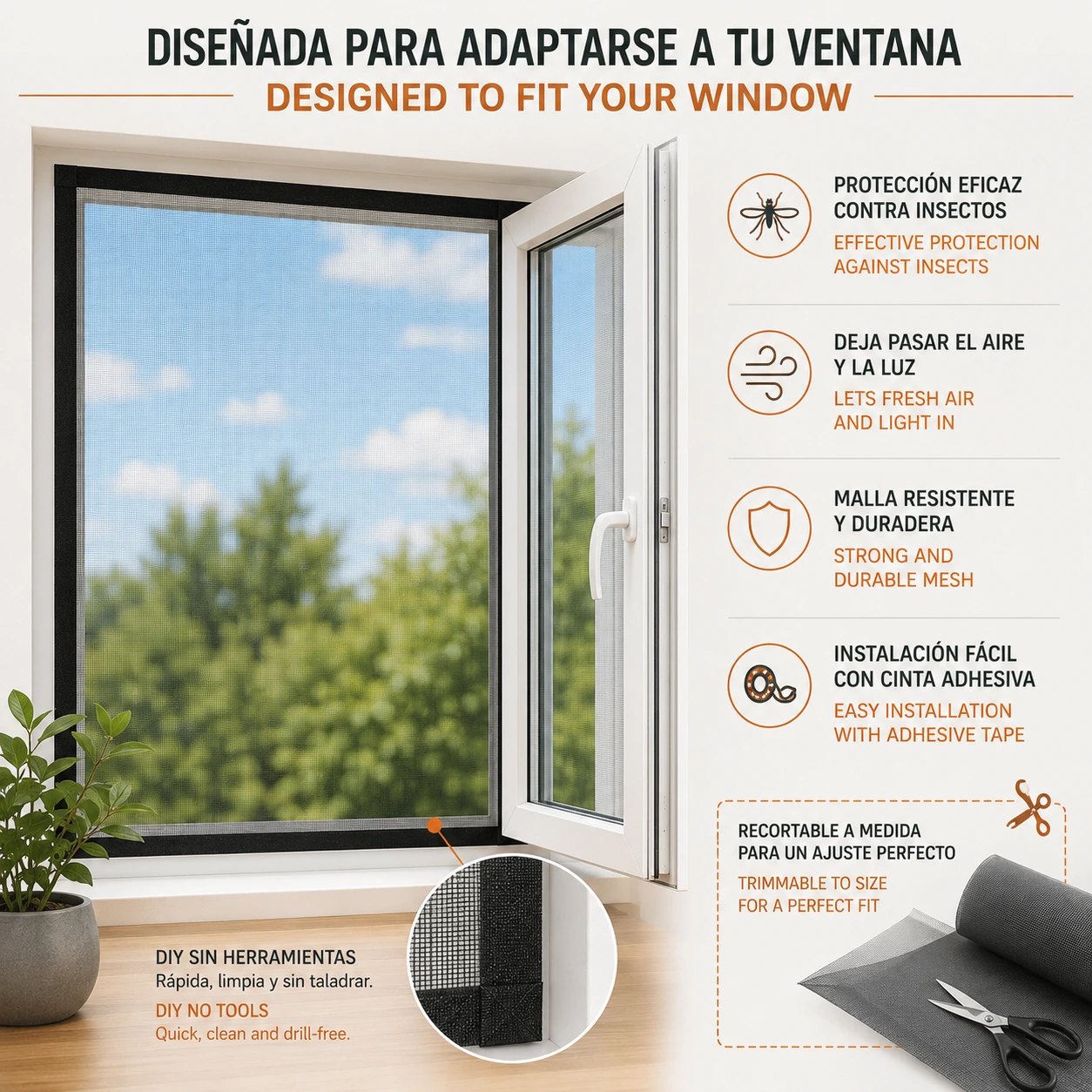 Mosquitera Magnética con Velcro para Ventanas - Fibra de Vidrio Reforzada de Alta Resistencia | Recortable a Medida - Imagen 3