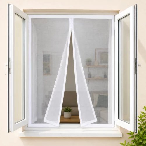 Mosquitera Blanca Magnética para Ventanas con Apertura Central - Fibra de Vidrio Reforzada a Medida