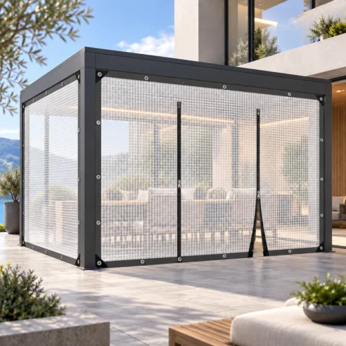 XTREM GRID ZIP - Lona Transparente Reforzada con Malla y Cremallera para Pérgolas y Cerramientos