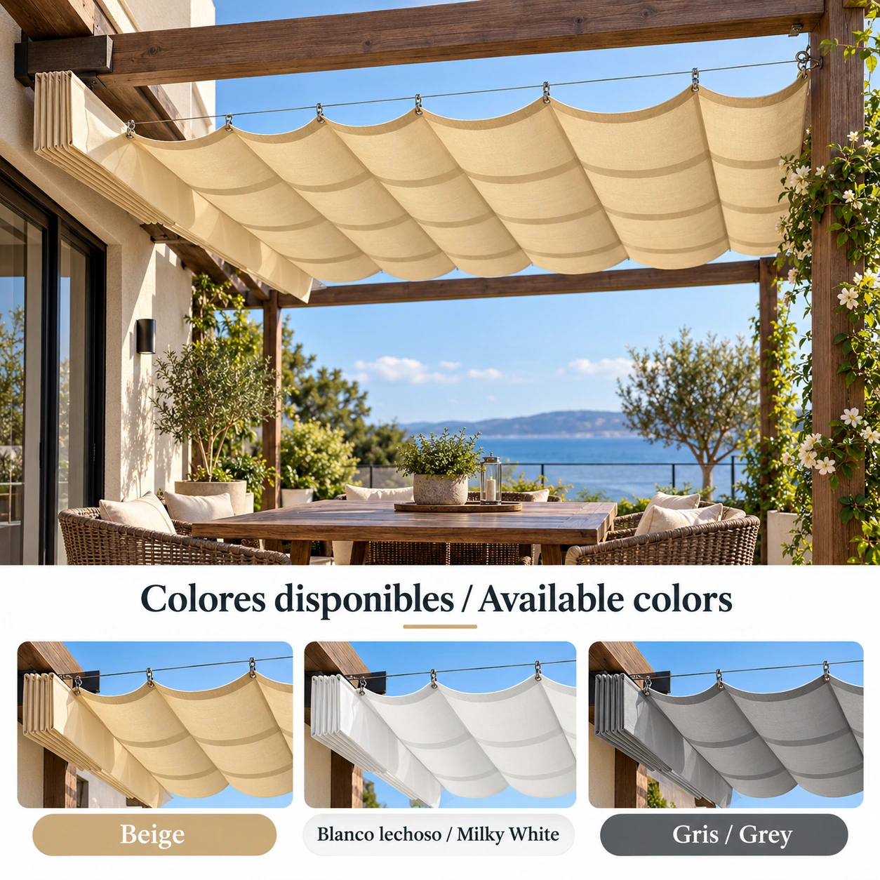 XTREM WAVE RAIN - Toldo Ondulado Retráctil Impermeable para Pérgolas y Terrazas - Imagen 2